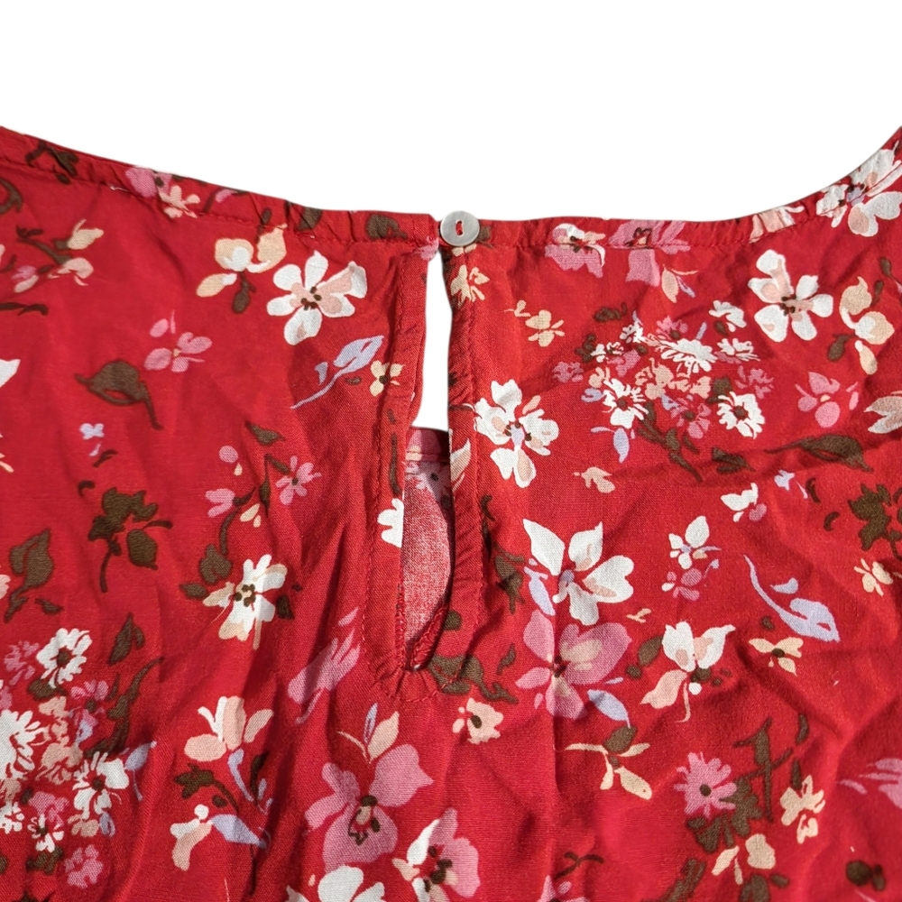 beachlunchlounge sz L large Red floral ruffle sleeve dress - Picture 4 of 7